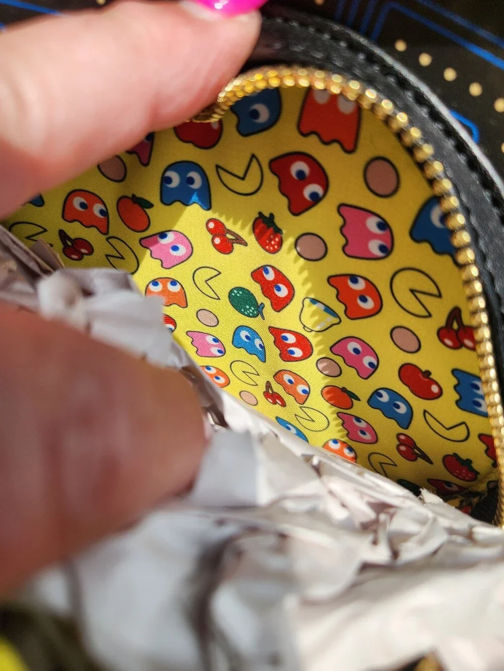 Loungefly Pac-Man Mini Backpack in Black and Metallic Gold NWT